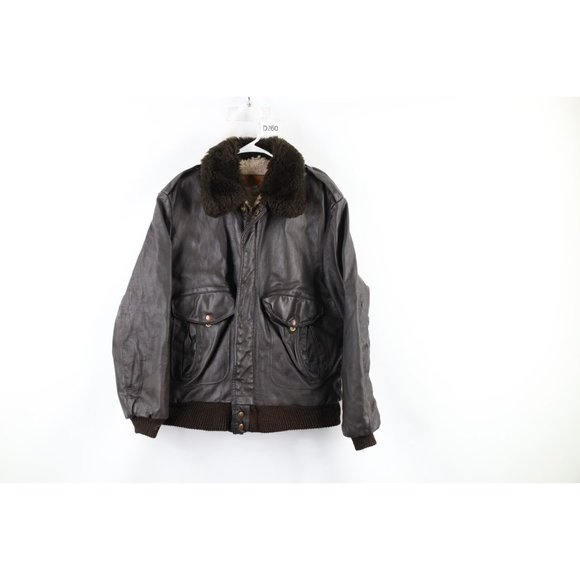 Vintage 70s Streetwear 40L Distressed Lined Leather G-1 Bomber Jacket Brown USA